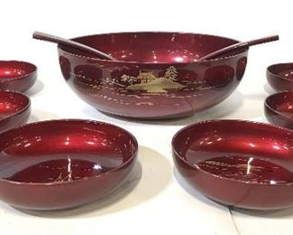 Lot 9 Decorative Lacquer Asian Serving Bowl Set