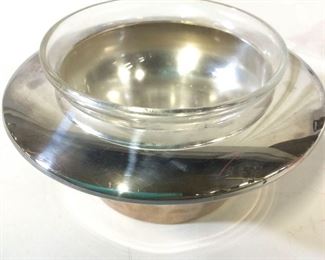 SABATINI Silver Plated Dish W Glass Insert, Italy
