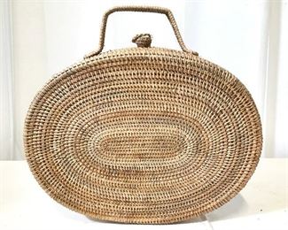 Vintage Rattan Basket W Suitcase Handle