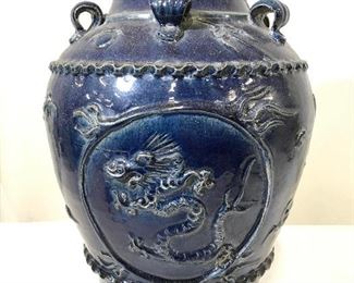 Navy Toned Asian Ceramic Vase