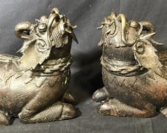 Pair of Bronze Balinese Foo Dogs / Qilins