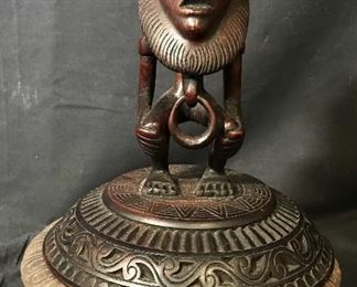 African Wooden Lidded Ceramic Bowl