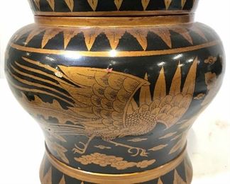 Black & Gold Toned Lacquered Asian Vessel