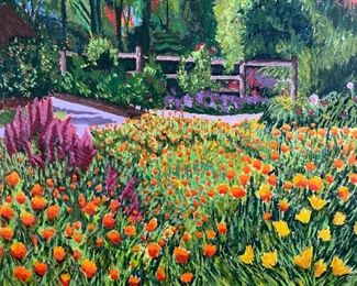 Signed Acrylic Painting Of Garden