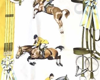 Signed Silk HERMÉS Horse Scarf, Org Gift bag