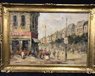 Anatol Bouchet Signed Oil on Canvas Parisian Scene
