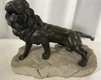 Bronze Lion on Marble Base