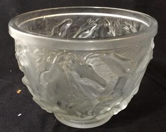 Frosted Crystal Horse Bowl, In Style of Lalique