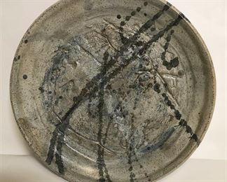 Vintage Art Pottery Incised Glazed Charger Dish