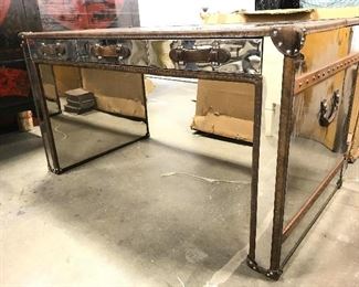 Custom Leather, Mirrored & Wooden Desk