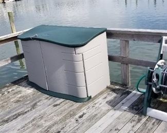 Boat box filled with boating goods; hose & hose reel