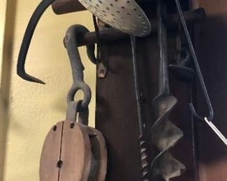vintage tools and pulley