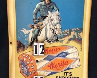 VTG. MERITA BREAD LONE RANGER CARDBOARD ADVERTISING