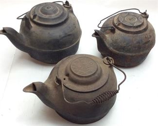 (3) VTG. CAST IRON TEAPOT, WAGNER #0