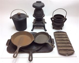 CAST IRON SKILLETS/POTS, ELDER,
