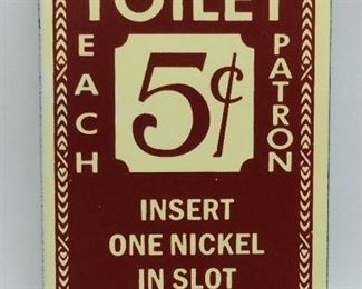 1950’S NOS 5c PAY TOILET PORCELAIN SIGN