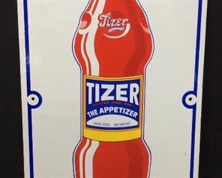 1950’S TIZER DRINK PORCELAIN SIGN, 26inH