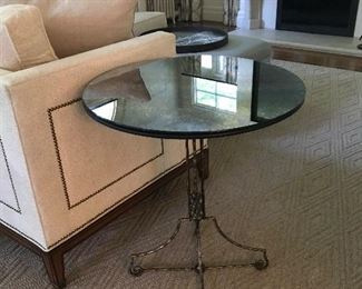 Morgic NYC custom mirrored top on antique brass base side tables (2).