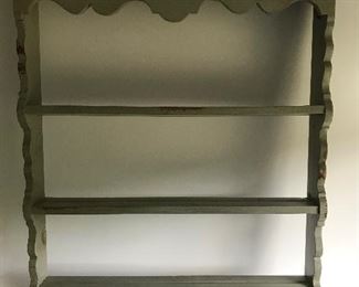 British Traditions Ltd. pine wall shelf with distressed blue paint finish.