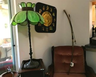Victorian lamp with stained glass shade
Western chair