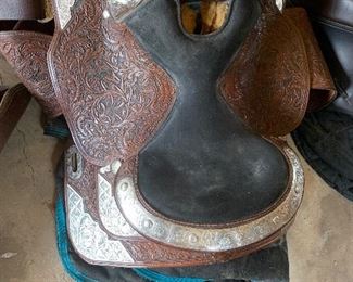 Dale Chavez western show saddle with silver trim. 