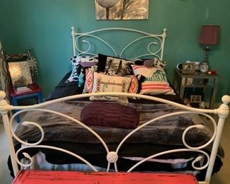 Full size Pottery Barn white metal bed