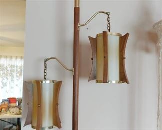 mid century modern wood and acrylic pole lamp
