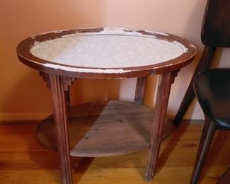 antique table with old frame as top