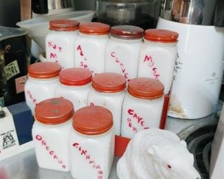 vintage milk glass spice jars