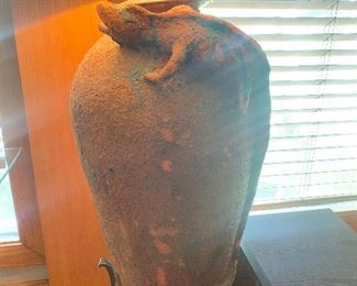 pair of tall pottery lamps with iguanas (one lamp was been repaired)