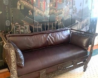 Thomasville metal frame & leather cushion sofa 
