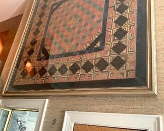 large framed quilt, measures approx  6’ by 6’