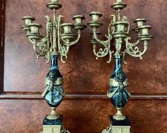 pair of bronze & marble  candelabras