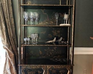 Chinoiserie display cabinet. 7' t x 39.5" w x 22" d
