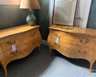 Matching pair of Italian burl wood 2 drawer chests