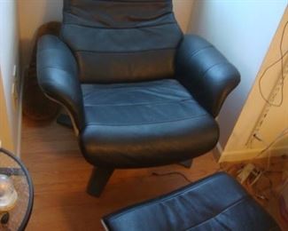 Mid century modern leather chair and footstool