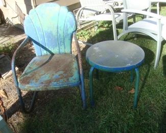 Motel chair with old blue paint