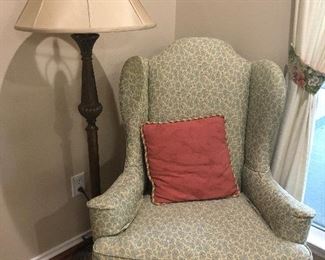 antique floor lamp with wing chair 