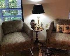 Pair of contemporary, chrome frame armchairs