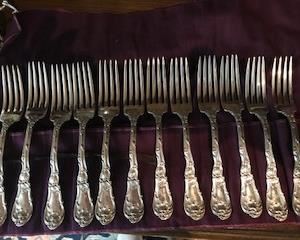 Sterling forks part of large flatware service of 151 pcs