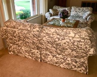 Matching Thomasville sofas (blue & white cottage theme upholstery), coffee table