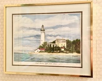 Signed lighthouse artwork