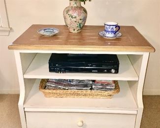 Side table, misc. decor, CD's