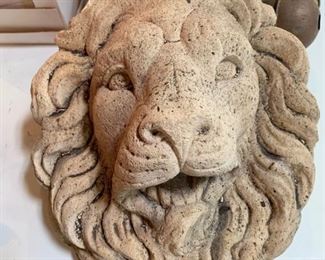 Cement Lion Head, very large, has water spigot in mouth