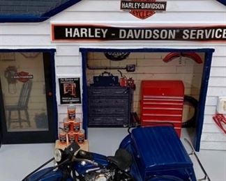 HD Service Station and blue harley