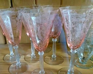 Etched pink stemware