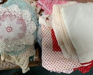 crocheted linens, aprons