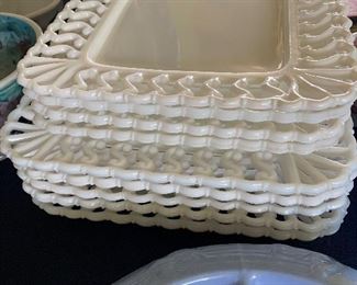 scalloped milk glass plate set