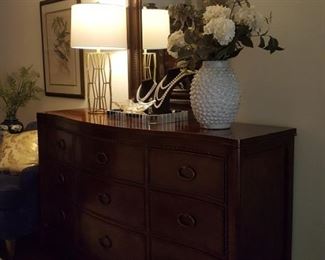 Serpentine front dresser and mirror