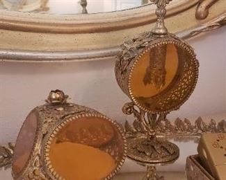 Vintage ormolu jewelry box, perfume bottle